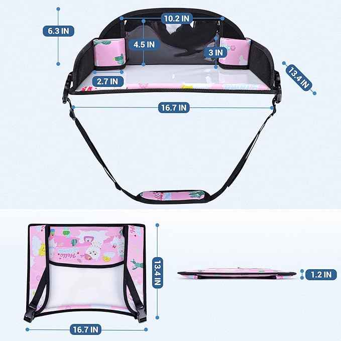 COOLBEBE Kids Travel Tray for Toddler Car Seat, Travel Tray for Airplane, Toddler Car Seat Lap Tray, Carseat Table Tray for Kids Travel Activities (Pink Alpaca)
