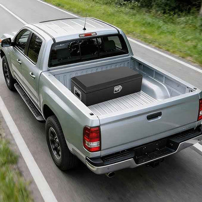 Heavy Duty Steel Metal Tool Box 30" for Truck Bed, Locking Plate Crossbed Storage Chest with Gas-Strut Assisted Lid, Weather-Resistant Truck Bed Tool Box for Pickup, Trailer, RV