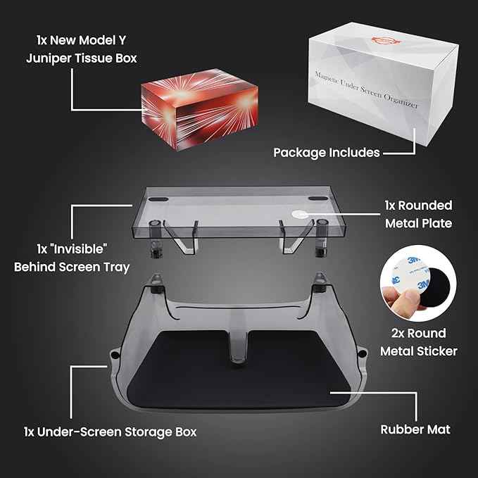 Model Y Juniper Under Screen Storage Organizer 2025-2026/Model 3 Highland 2024-2026, Center Console Organizer Tray Tissue Holder for Tesla Model Y Juniper Accessories, Black