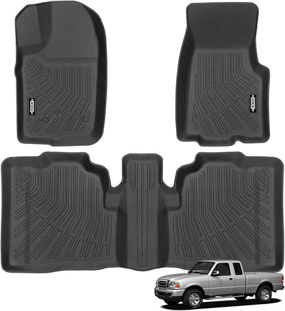 Custom Fit Floor Mats for Ford Ranger Double Cab 1998-2004(Not for Regular Cab or SuperCab), All Weather TPE Floor Liners, Odorless Full Set Interior Accessories