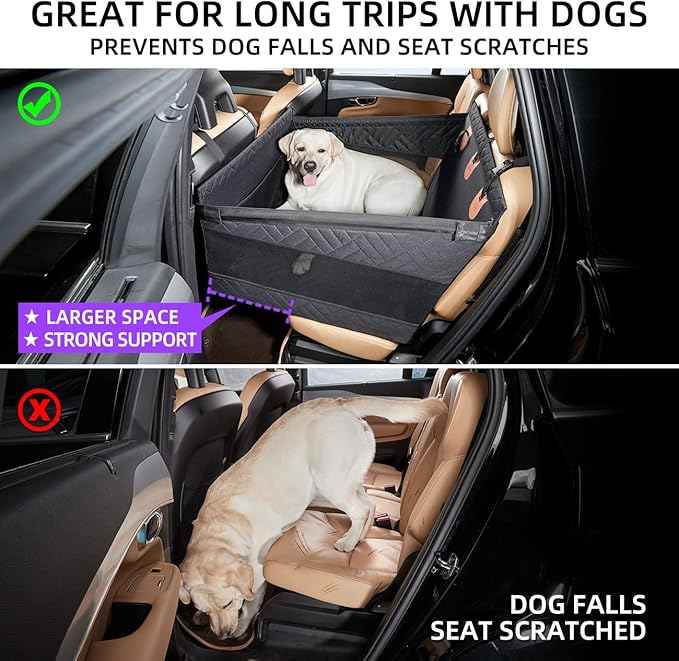 Large Dog Car Seat,Back Seat Extender for Dogs,Waterproof Medium Dog Seat Cover for Backseat, Pet Bed for Car Hammock(Black-L)