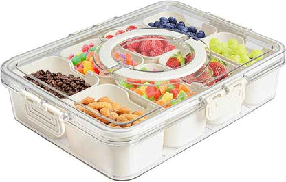Eanpet Divided Veggie Tray with Lid and Handle 8 Compartment Serving Tray with Dividers Portable Travel Snack Containers Stackable Snackle Box Charcuterie Container for Fruit,Vegetable,Salad