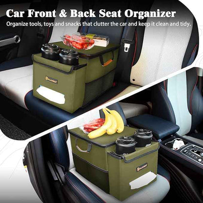 Car Seat Organizer-Car Organizers and Storage with Cooler Compartment, Car Organizer Front Back Seat for Kids, Car Storage Organizer with Lid Cup Holder Tissue Holder for Road Trips (Olive Green)