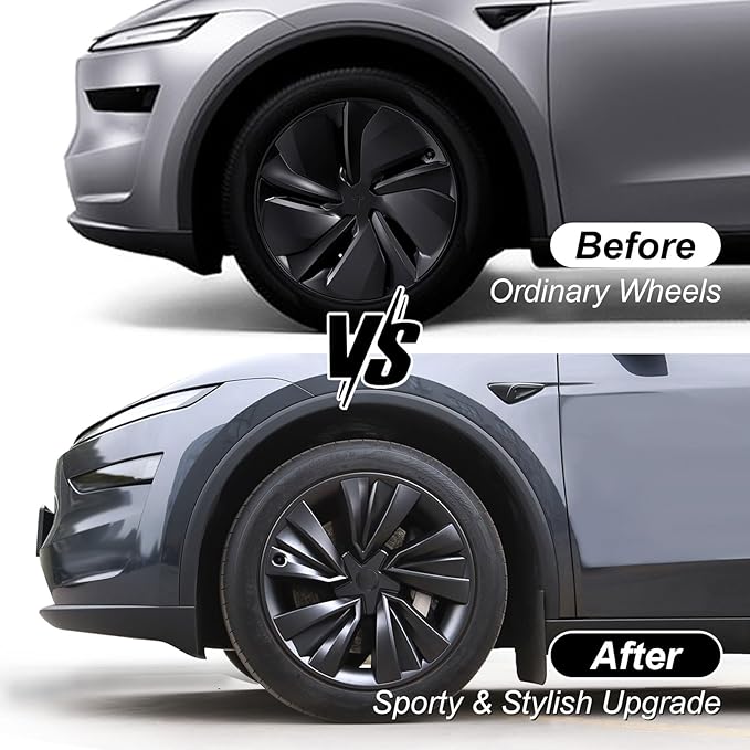 19 Inch Wheel Covers for Tesla Model Y Juniper 2025 2026, Matte Black Spiral Hubcaps Wheel Rim Protectors with Center Caps for Model Y Juniper Accessories, Seamless Fit, Sporty Style