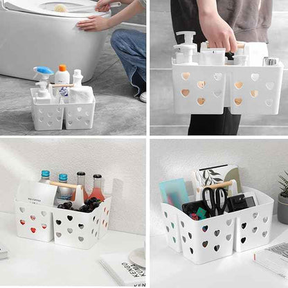 Portable Shower Caddy Plastic Shower Basket Organizer Divided Bathroom Caddy Storage Cleanning Caddy Tote with Handle for College, Dorm Room, Kitchen, White