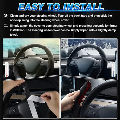 Shademax Custom-Fit for Tesla Steering Wheel Cover, Tesla Model Y 2020-2025 /Model 3 2017-2023Suede Steering Wheel Cover Protector, Non-Slip, Model Y/3 Accessories (Black)