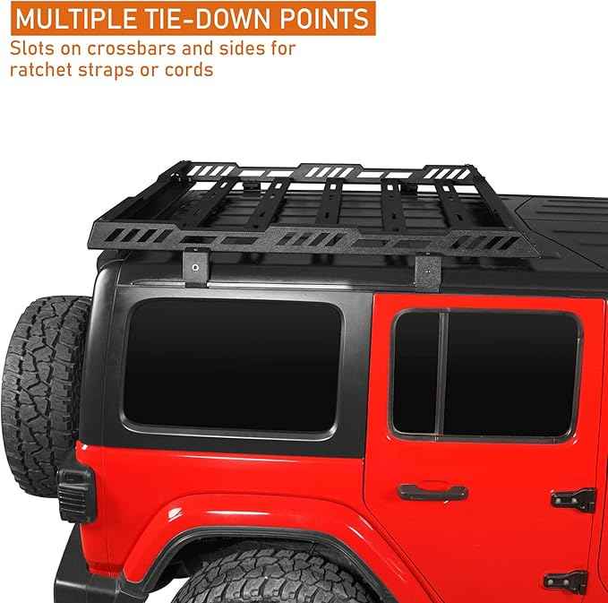 Hooke Road Overlanding Roof Rack for 2018-2026 Jeep Wrangler JL 2/4 Doors & Gladiator JT, Steel Cargo Basket for Jeep Hard Top Only