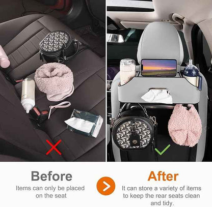 Car Rear Backseat Extra Multifunctional Drink Cup Holder Organizers with Tissue Storage Box Organizer & Hooks for Car Seat Back (Gray)