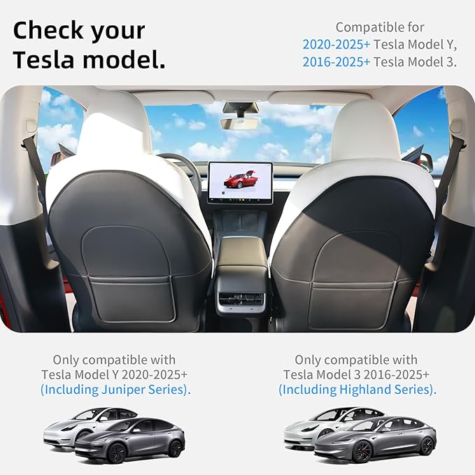 2Pcs for Tesla Model 3/Y Juniper/Highland Leather Seat Back Kick Protectors Accessories 2025 2026,Kids Kick Mats Seat Cover Waterproof Pet Protect Covers