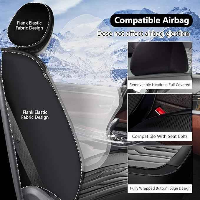 YORKENIC Fit for Ford Edge Seat Covers Front Set 2007-2024 2025 2026: Breathable Leather Car Seat Covers Compatible Airbag (2 Front Set, Black & Grey)