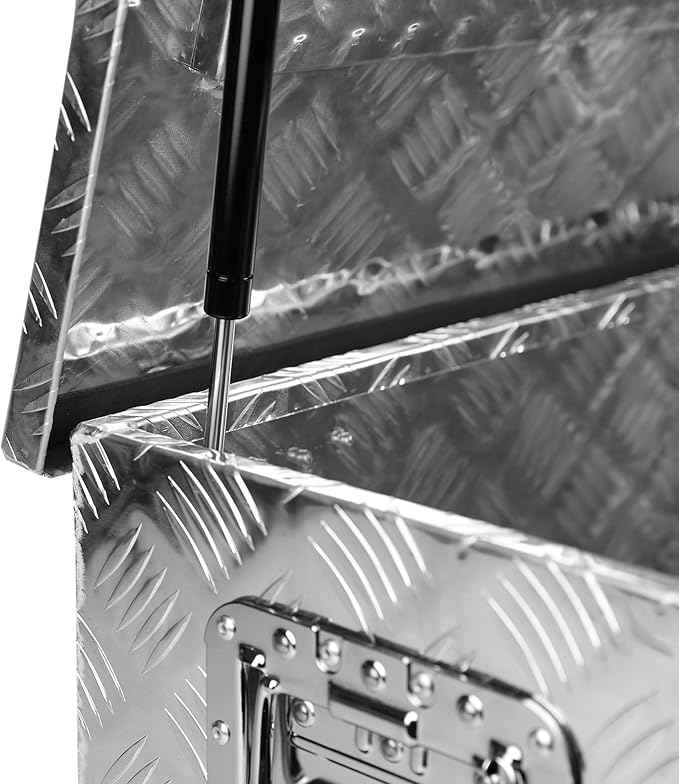 Truck Bed Toolbox for Trailer Pickup, RV Storage Organizer Tool Box Flatbox with Side Handle Lock Keys, Aluminum 5 Bar Tread Pattern Truck Bed Tool Box, Diamond Plate Chest Box Organizer 39 inches