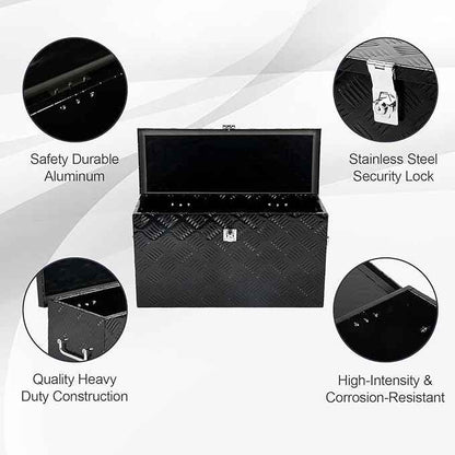 24 Inch Black Aluminum Tool Box 5 Bar Tread ToolBox for Truck Bed Car Outdoor Trailer Pickup Underbody RV ATV Storage Underbed Tools Organizer with Side Handle and Lock (24"X9.5"X12.5")