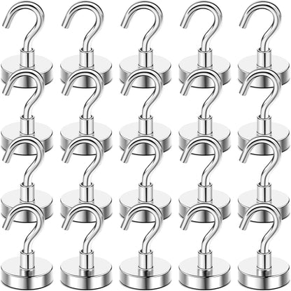 DIYMAG Magnetic Hooks, 50 LB Heavy Duty Magnet with Hook,20 Packs Strong Rare Earth Neodymium Magnets for Hanging, Magnetics Hanger for Curtain, Home, Kitchen, Workplace