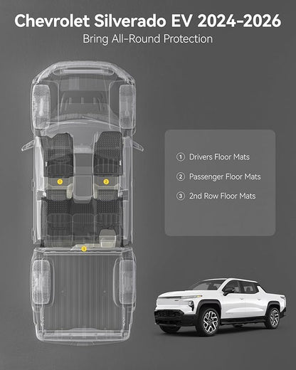 3W Floor Mats Fit for Chevrolet Silverado EV 2024-2025 2026 (WT & RST)/GMC Sierra EV/Sierra EV Denali Accessories TPE All Weather Floor Liner, 1st and 2nd Row Car Mats