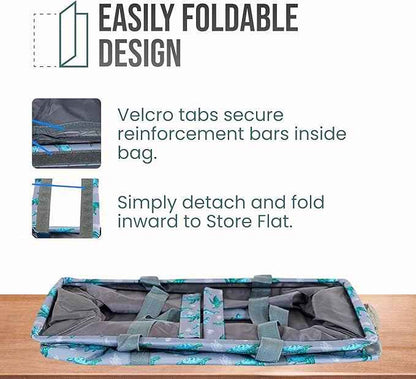Extra Large Utility Tote Bag - Oversized Collapsible Reusable Wire Frame Rectangular Canvas Basket With Two Exterior Pockets For Beach, Pool, Laundry, Car Trunk, Storage - Turtle