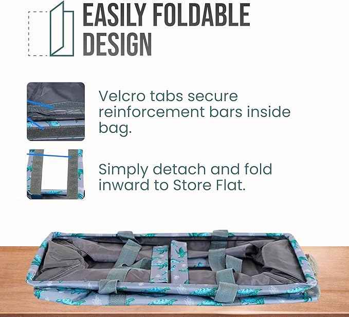 Extra Large Utility Tote Bag - Oversized Collapsible Reusable Wire Frame Rectangular Canvas Basket With Two Exterior Pockets For Beach, Pool, Laundry, Car Trunk, Storage - Whale