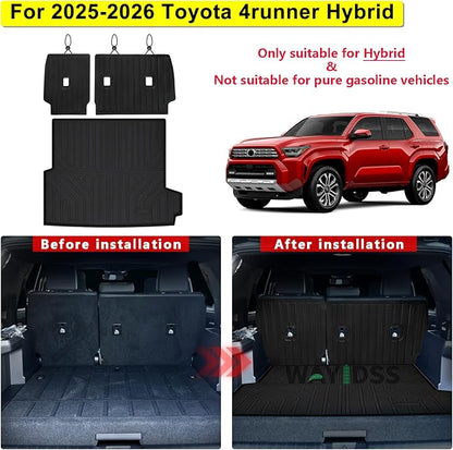 Cargo Mat with Backrest Protection for 2025 2026 Toyota 4Runner (Only for Hybrid), TPE All Weather Protection Cargo Liner with Velcro Rear Seats Backrest car 4runner 6th gen Accessories-Black