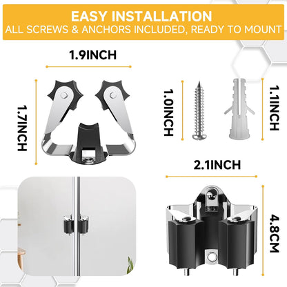 Broom Holder Wall Mount – 3 Pack Broom Rack with Star Shaped Rubber Rollers & Nickel Plated Brackets for Strong Grip and Long Life – Ideal for Garden Tools Organization