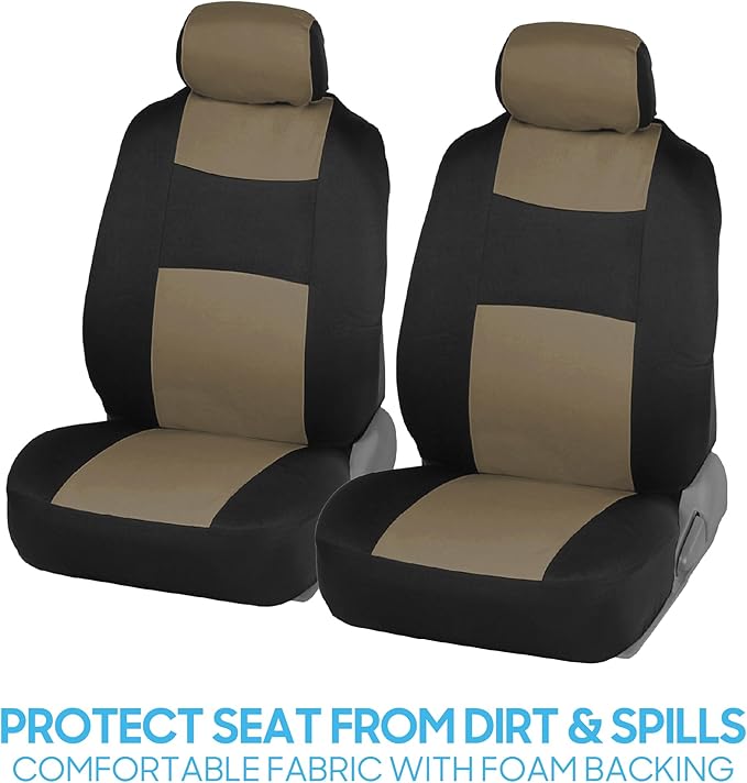 BDK PolyPro Beige Car Seat Covers Full Set with 4-Piece Car Floor Mats - Two-Tone Seat Covers for Cars with Carpet, Interior Covers for Auto Truck Van SUV