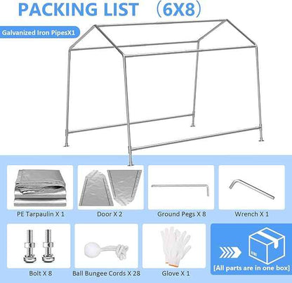 Carport 6x8 FT Enclosed Carport with Roll-up Windows, Portable Garage with Removable Sidewalls & Doors, Car Canopy Tent with Sandbags All-Season Tarp for Bike Motorcycle