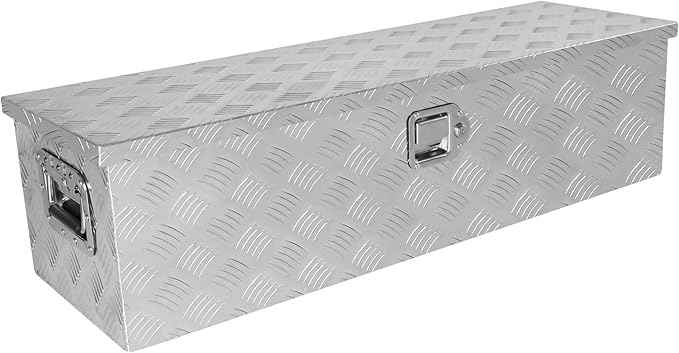 Truck Bed Toolbox for Trailer Pickup, RV Storage Organizer Tool Box Flatbox with Side Handle Lock Keys, Aluminum 5 Bar Tread Pattern Truck Bed Tool Box, Diamond Plate Chest Box Organizer 39 inches