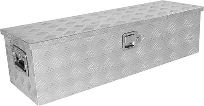Truck Bed Toolbox for Trailer Pickup, RV Storage Organizer Tool Box Flatbox with Side Handle Lock Keys, Aluminum 5 Bar Tread Pattern Truck Bed Tool Box, Diamond Plate Chest Box Organizer 39 inches