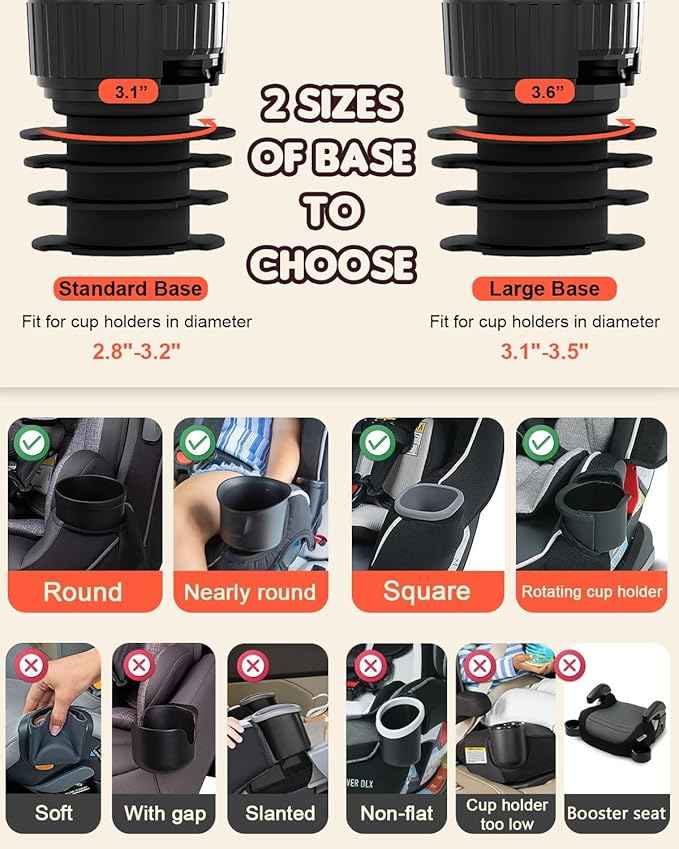 SEVEN SPARTA Car Seat Tray for Kids Toddler Travel with Soft Rubber Base, Rotatable and Removable Cup Holder Snack Tray for Food Color and Play for Family Road Trip Essentials (2, Standard Base)