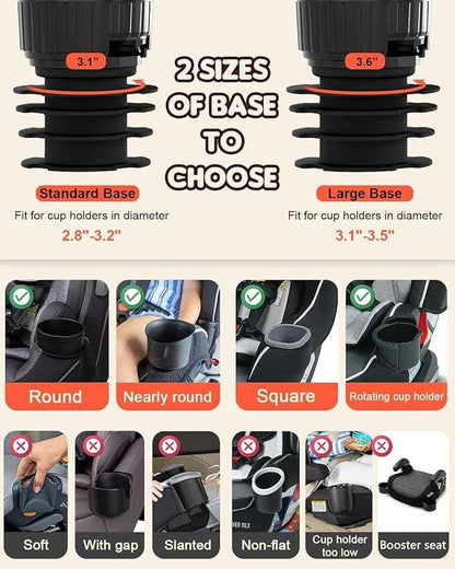 SEVEN SPARTA Car Seat Tray for Kids Toddler Travel with Soft Rubber Base, Rotatable and Removable Cup Holder Snack Tray for Food Color and Play for Family Road Trip Essentials (1, Standard Base)