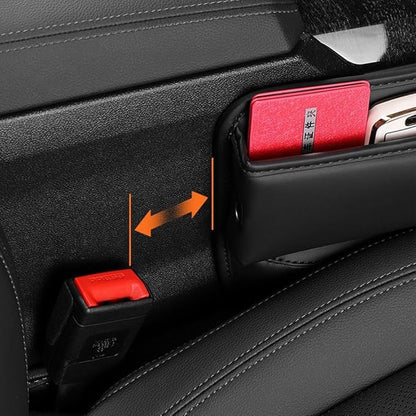 Universal Car Seat Gap Filler Organizer for Tesla Model 3/Model S/Model X/Model Y 2013-2025 Leather Console Gap Bag Organiser Adjustable Front Seat Storage Box Interior,Normal-Black