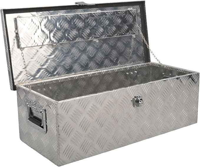 30 Inch Aluminum Tool Box 5 Bar Tread Chest Box Flatbox for Truck Car Outdoor Trailer Pickup Underbody RV ATV Storage Bed ToolBox w/Lock and Keys Silver (30"X13"X10")