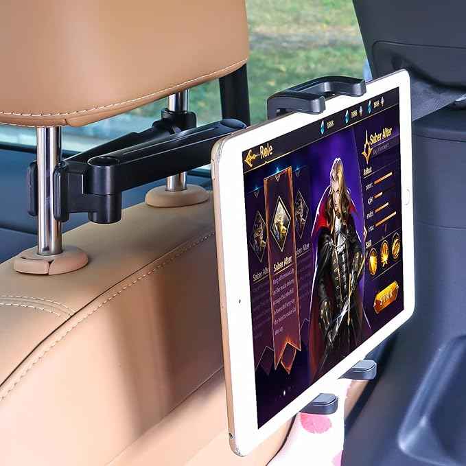 Car Headrest Tablet Mount Holder for 4-13" iPad Device, Universal Kids Stretchable Backseat Tablet Stand for with iPad Pro 12.9 10.5 9.7 Air Mini, Samsung Galaxy Tab, Kindle Fire, iPhone