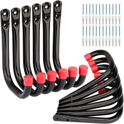 12 Pack Garage Storage J Hooks, 4.1Inches Heavy Duty Wall Mount Utility Hangers by Naikozmo Black and Red 5.6 x 4.1 x 0.5 inches