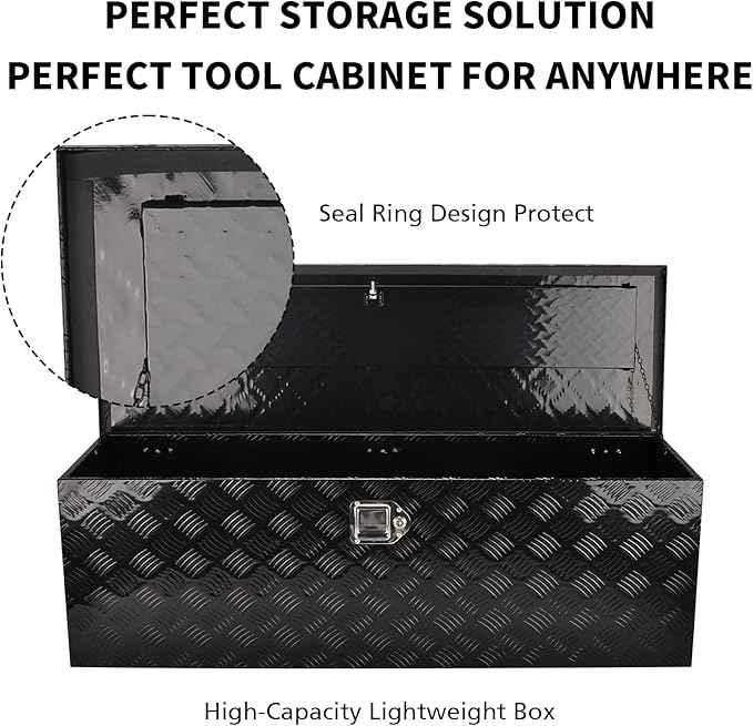 48 Inch Black Aluminum Tool Box 5 Bar Tread ToolBox for Truck Bed Car Outdoor Trailer Pickup Underbody RV ATV Storage Underbed Tools Organizer with Lock and Keys (48"X15"X15")