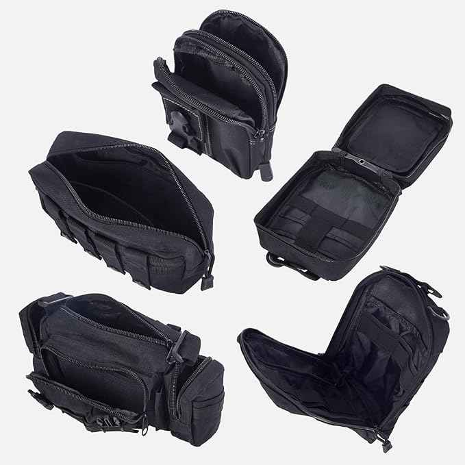 Universal Tactical Car Seat Back Organizer Bag Tactical Molle Vehicle Organizers Panel Vehicle Protector Organizers with 5 Detachable Pouches for Car Truck Ford Jeep (Black)