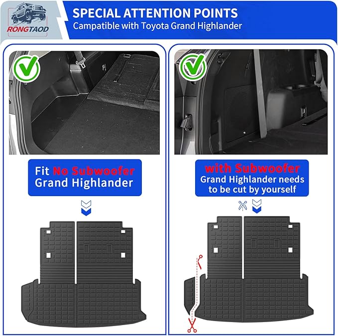 Rongtaod Floor Mats Compatible with 2024 2025 2026 Toyota Grand Highlander Cargo Mat Cargo Liner Trunk Mat Back Seat Protector Grand Highlander Accessories (Trunk Mat with Backrest Mat+Floor Mats)