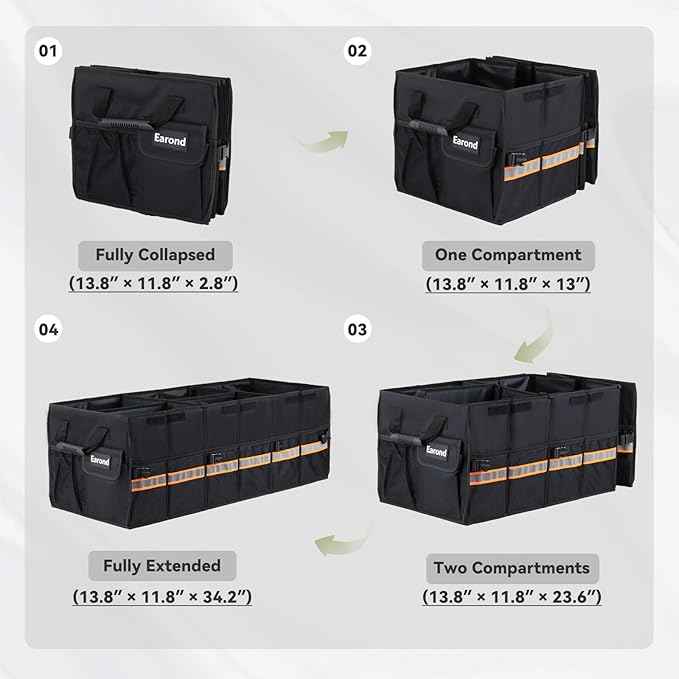 Car Trunk Organizer with Lid,Collapsible Car Storage Organizer with Multi Compartments and Securing Straps for SUV,Sedan,Jeep-Black