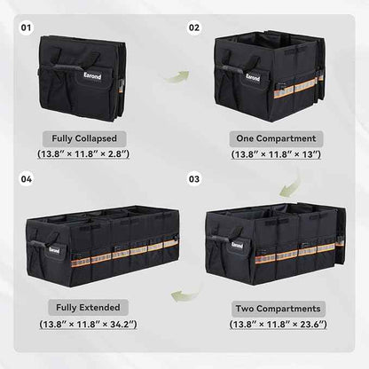 Car Trunk Organizer with Lid,Collapsible Car Storage Organizer with Multi Compartments and Securing Straps for SUV,Sedan,Jeep-Black