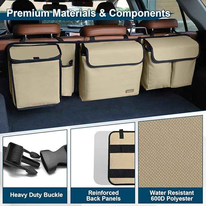 Deluxe Trunk and Backseat Organizer for Medium or large size SUVs & RVs, Detachable Storage Modules with Built-in Cooler, Patent Pending