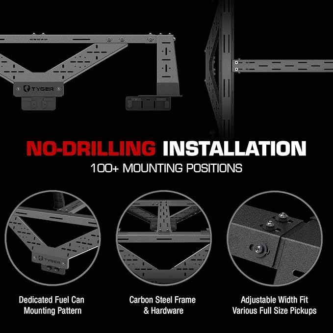 Tyger Auto Plate Style Overland Bed Rack for Full-Size Pickup Trucks | Compatible with Ram 1500 & HD, Ford F-Series, Silverado, Sierra, Titan & XD (see image for size chart) | TG-BK2U55637, Black