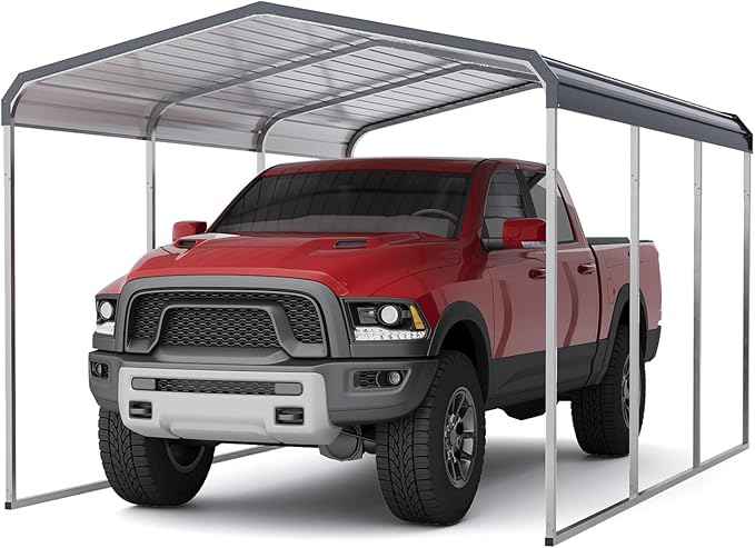 10x15 Ft Heavy Duty Metal Carport, Galvanized Steel Roof & Upgraded Frame for Garage, Vehicles, RVs, Boats, Tractors for All-Weather Protection