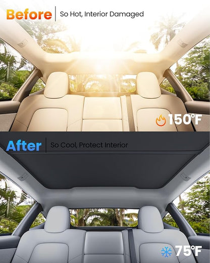 REEVAA 2025 Upgrade Tesla Model Y New (Juniper) Sunshade Roof [No Gaps, No-Sagging] Tesla Y Accessories Heat Insulation Foldable Glass Sunroof Cover for Model Y Juniper 2025-2026, 2PCS, Black