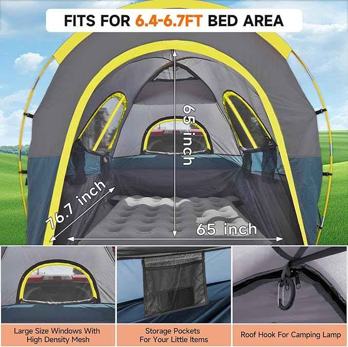 Truck Bed Tent 6.4' ~ 6.7' Easy Set Up Umburato Pickup Truck Tents for Camping, Waterproof PU3000mm Canopy for Truck Camper, Portable, Spacious for 2 Person Blue