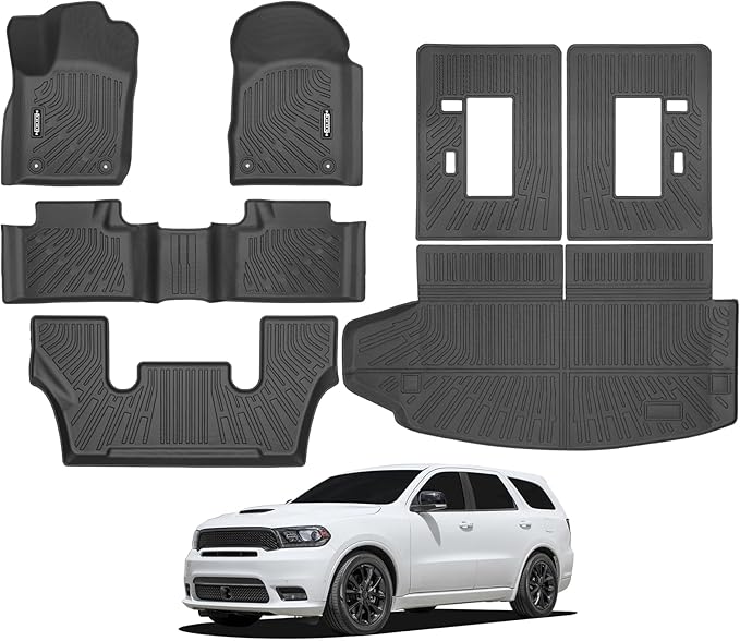 Custom Fit Floor Mats for 2011-2015 Dodge Durango 6-Seater 2nd Row Bucket Seats, All Weather TPE Floor Liners with Trunk Mat & Backrest Protectors, Odorless Full Set Interior Accessories