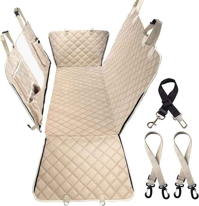 Dog Car Seat Cover for Back Seat, Dog Hammock for Car, Waterproof Backseat Cover for Dogs in Car SUV & Truck, with Mesh Window and Multiple Pockets