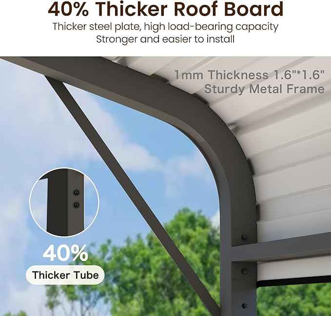 12x20FT Metal Carport, 335LBS Heavy Duty Carport Canopy with Galvanized Steel Roof, 40% Thicker Frame Metal Garage with Reinforced Base, All-Weather Outdoor Storage Car Port for Car, Camping