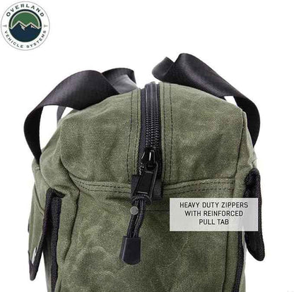 Overland Vehicle Systems Small Duffle Bag With Handle And Straps - #16 Waxed Canvas - Infused with Paraffin Wax Waterproofing - Tear Resistant Fabric