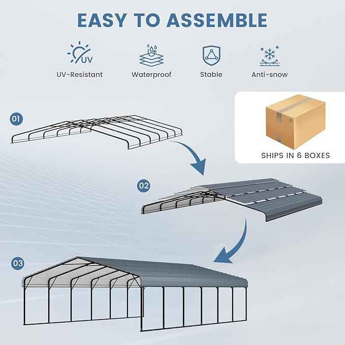 EROMMY 20x30 FT Heavy Duty Metal Carport, Carports with Galvanized Steel Roof and Frame, Sturdy Car Shed in All Weathers, Easy Assembly Car-Shelter for 2 Cars, SUV, Tractors and Boat, Gray