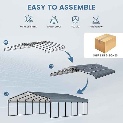 EROMMY 20x30 FT Heavy Duty Metal Carport, Carports with Galvanized Steel Roof and Frame, Sturdy Car Shed in All Weathers, Easy Assembly Car-Shelter for 2 Cars, SUV, Tractors and Boat, Gray