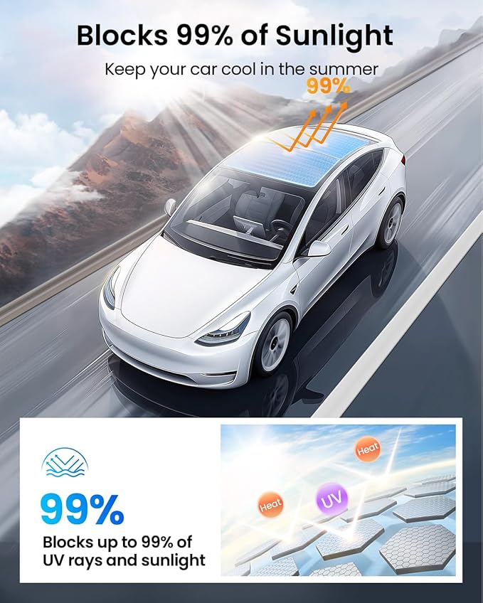 REEVAA 2025 Upgrade Tesla Model Y Sunshade Roof [No Gaps, No Sagging] Tesla Y Accessories Heat Insulation Foldable Glass Sunroof Cover for Model Y 2021-2025 (Not Fit New Y Juniper), 2PCS, Gray