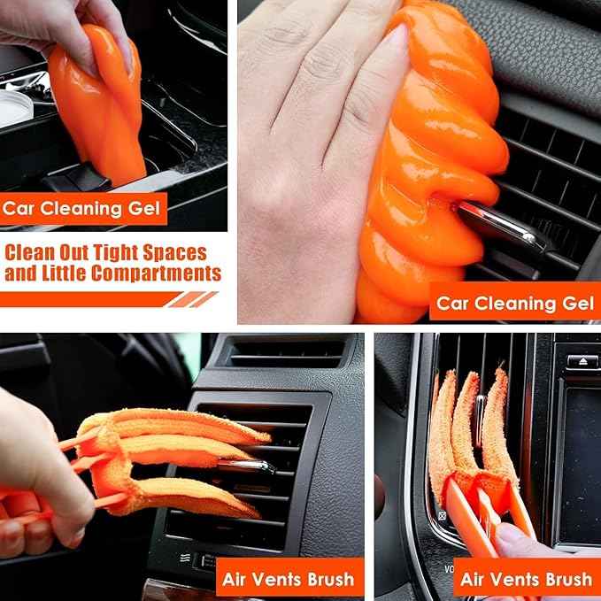 Viewsun Car Cleaning Kit, Orange 17pcs Car Interior Detailing Kit with High Power Handheld Vacuum, Detailing Brush Set, Windshield Cleaner, Cleaning Gel, Complete Auto Accessories for Women Men Teens